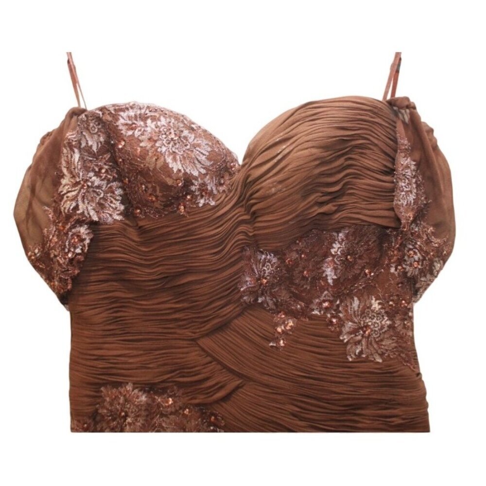 Jovani New York Strapless Beaded Ruched Chiffon Evening Gown 16 Chocolate Brown - Picture 6 of 6